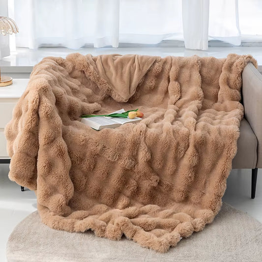 Coral Velvet Bubble Rabbit Flannel Blanket - All-Season 