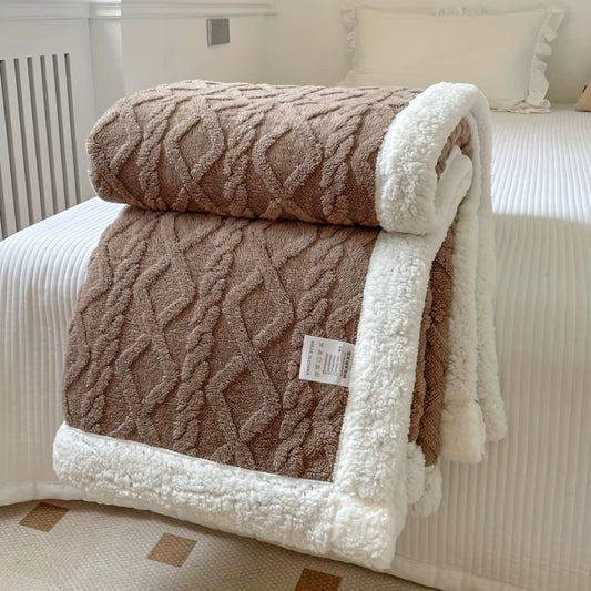 1Pc Double-Sided Fleece Bed Blanket, Autumn and Winter Thickened Sofa Blanket, Air Conditioning Blanket, Suitable for All Season