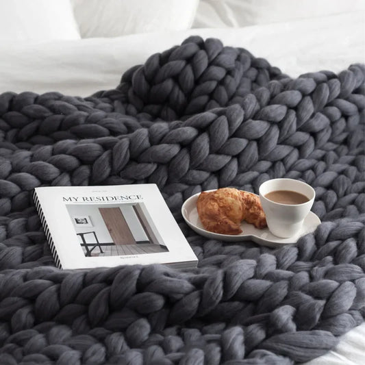 Hand Chunky Knitted Blanket Fashion Chunky Hand-Woven Coarse Carpet Blanket Home Textile Knitted Soft Blanket