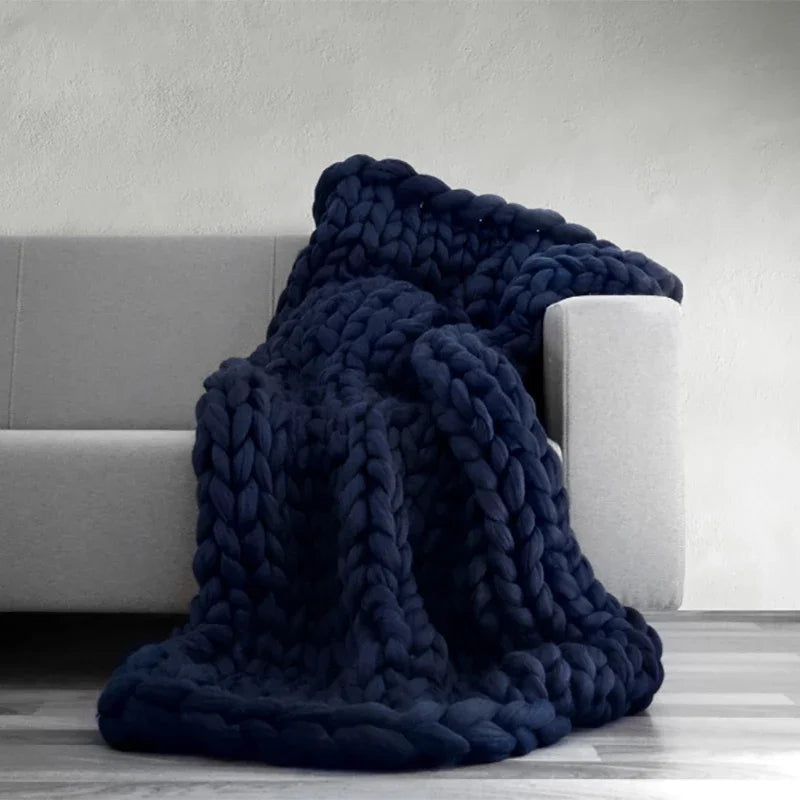 Hand Chunky Knitted Blanket Fashion Chunky Hand-Woven Coarse Carpet Blanket Home Textile Knitted Soft Blanket