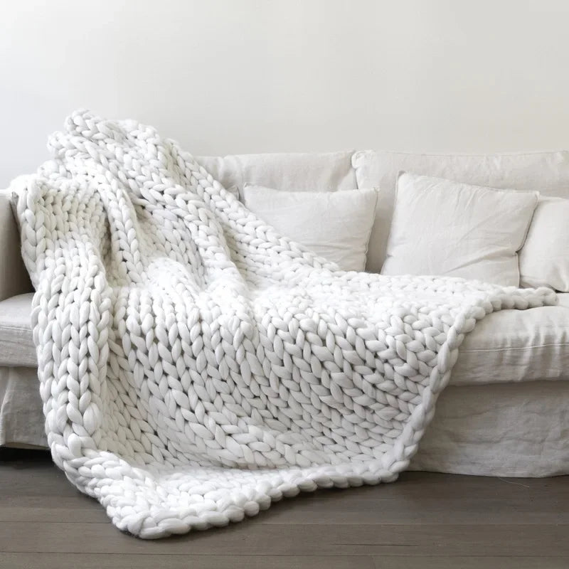 Hand Chunky Knitted Blanket Fashion Chunky Hand-Woven Coarse Carpet Blanket Home Textile Knitted Soft Blanket