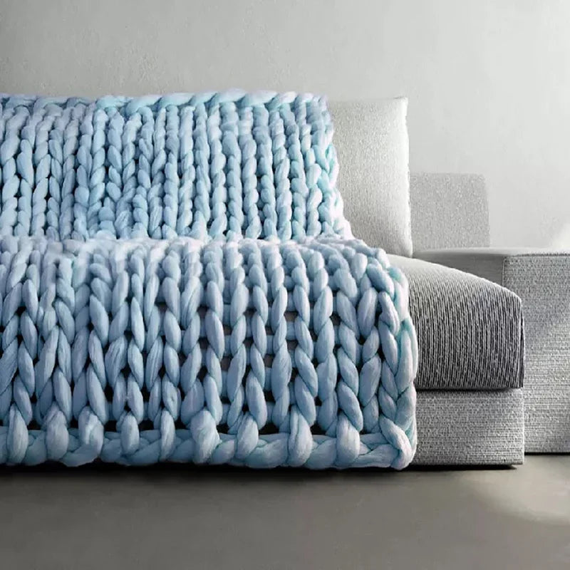 Hand Chunky Knitted Blanket Fashion Chunky Hand-Woven Coarse Carpet Blanket Home Textile Knitted Soft Blanket